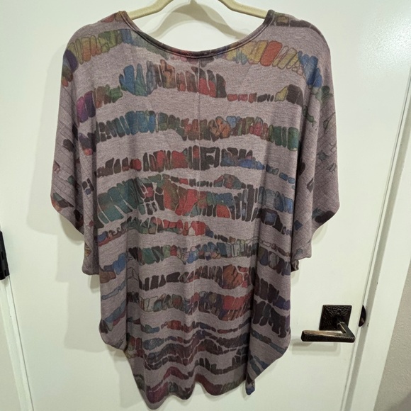 Enti batwing knit V neck tunic tan/multi-S - Picture 2 of 3